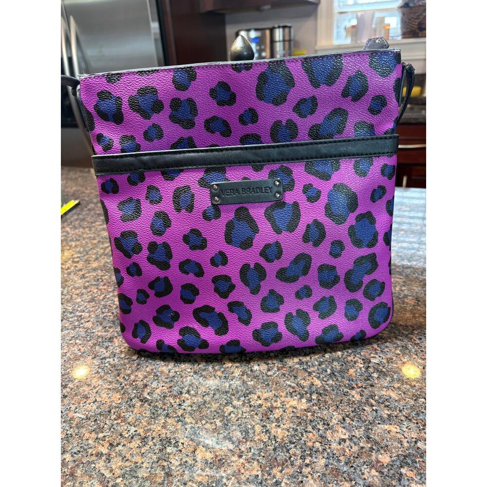 Vera Bradley Faux Leather Crossbody Purple Black Blue Cheetah Print